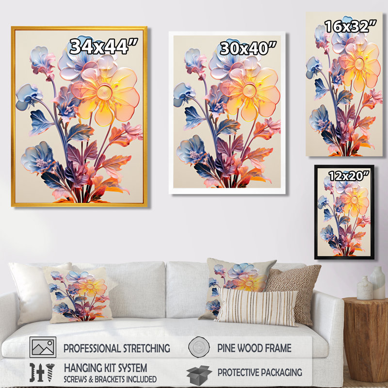 Marguerites jaunes et bleues en verre - salon art mural marguerite, H 20 po x l 12 po x P 1 po