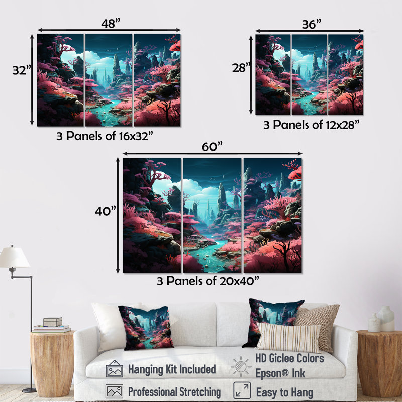 «Life In Coral Reef Paradise I» - art mural bord de mer tropical, Toile tendue, H 32 po x l 48 po x P 1 po