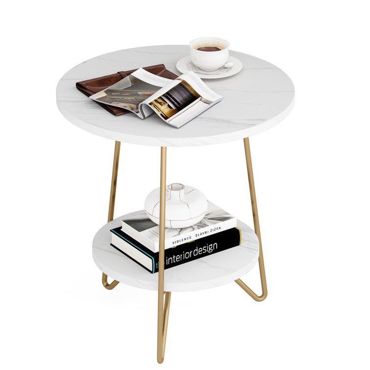 2 Tier Round End Table Side Table Modern Nightstand Small Coffee Table For Living Room Bedroom