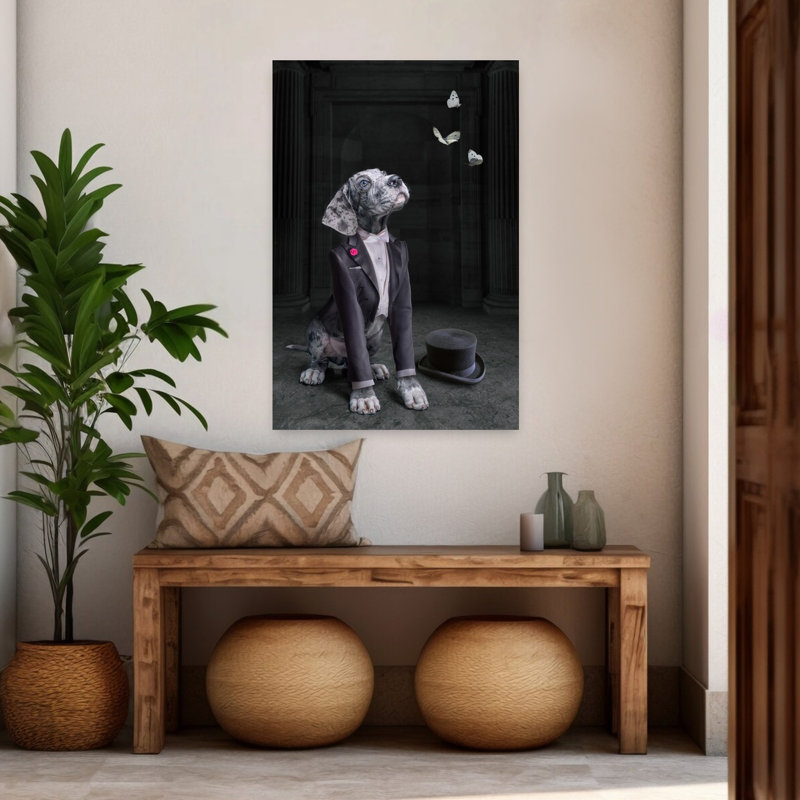 «Dapper Dog and Butterflies Butterfly Dog», reproduction d'art murale, 48" H x 32" W