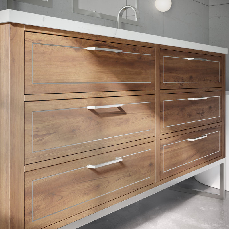 Markham 60'' W Double Vanity, Universal Calacatta Quartz, Brushed Nickel, Walnut
