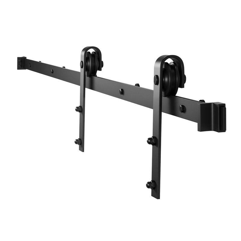Ensemble de quincaillerie de porte de grange coulissante noire 6 pi - Système de rail simple robuste pour chambre à coucher et garde-robe
