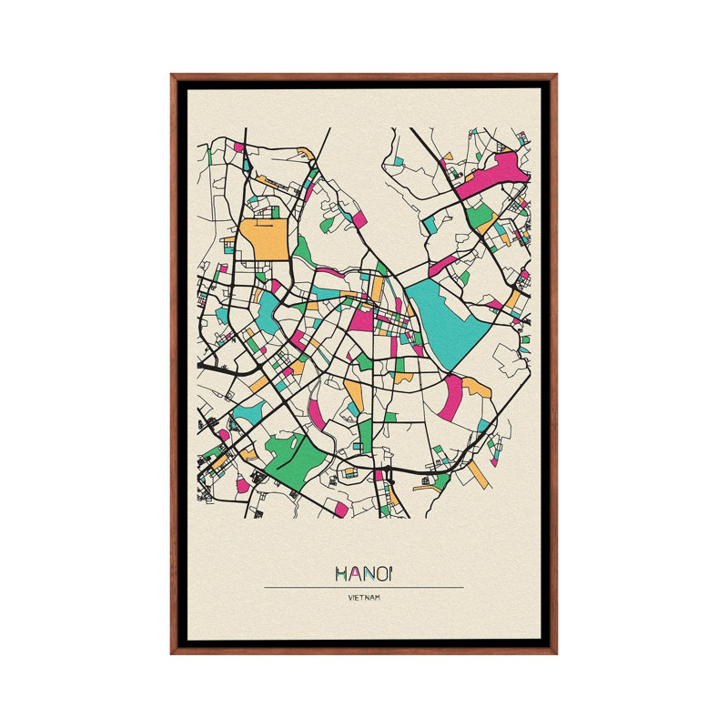 Hanoi, Vietnam Map 1 Piece Floater Frame Wall Art on Canvas