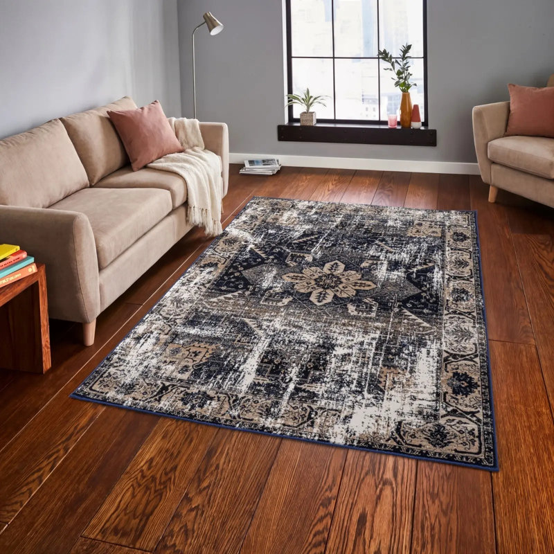 Vintage Look Area Rug, Runner 80 x 300 cm, Navy