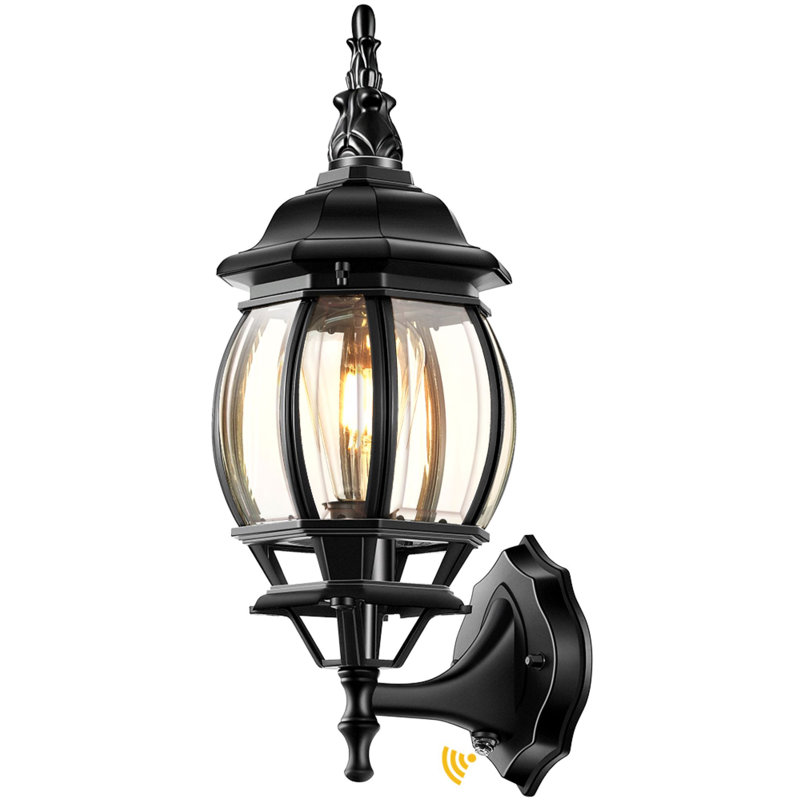 Matte Black Dusk to Dawn Outdoor Wall Lantern with E26 Socket and Beveled Glass, Matte Black