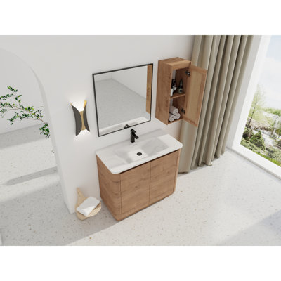 Meuble-lavabo autoportant de 40 po avec lavabo en céramique et 2 portes à fermeture douce et armoire latérale, emballage KD, contreplaqué