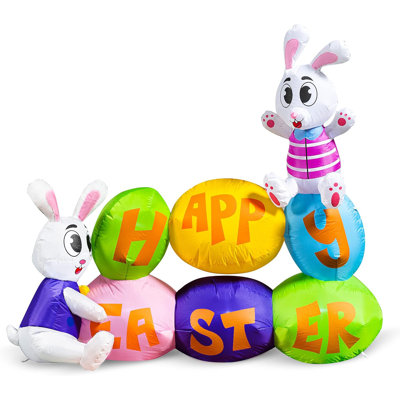 6 Ft Long Easter Inflatable Bunny With Eggs, Inflatable Happy Easter Sign With Built-In Leds Blow Up Inflatables For Easter Holiday Party Indoor, Outd -  The Holiday AisleÂ®, CA2A374C95914014971AA97816025CF6