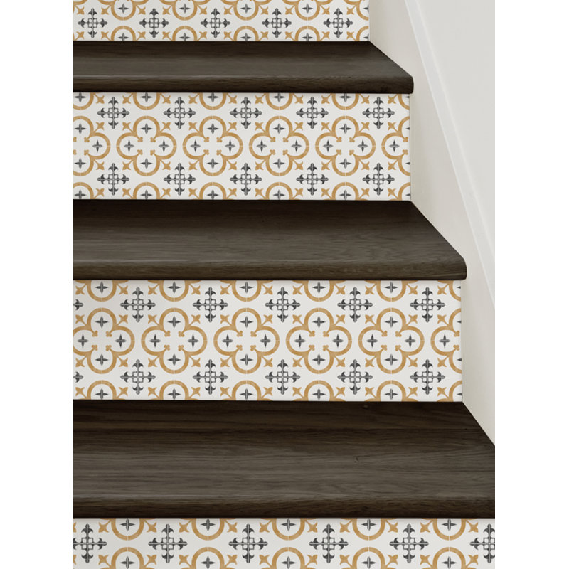 Mustard Moroccan Tile Vinyl Stair Riser Strips, 7.5" x 48"
