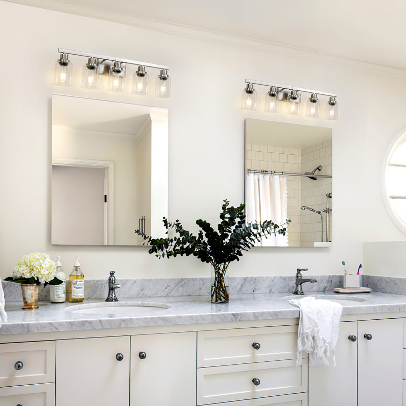 Éclairage pour meuble-lavabo 5 lumières avec abat-jour en verre transparent pour miroir de salle de bain, salle de bain ou chambre à coucher