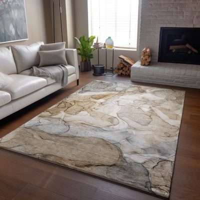 Tapis beige lavable à la machine de qualité supérieure 10 pi x 14 pi Cerrito AMF512