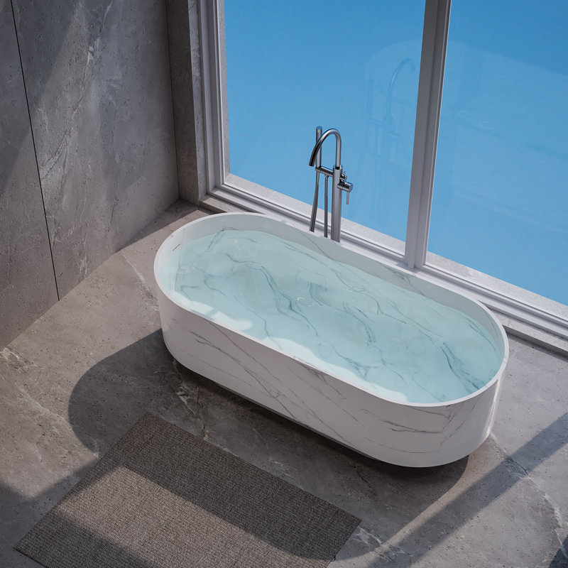 Baignoire autoportante en résine de 67 po à texture solide en marbre 67 po, Marbre