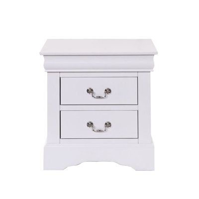 Table de chevet en pin massif blanc avec 2 tiroirs spacieux et 2 glissières en métal