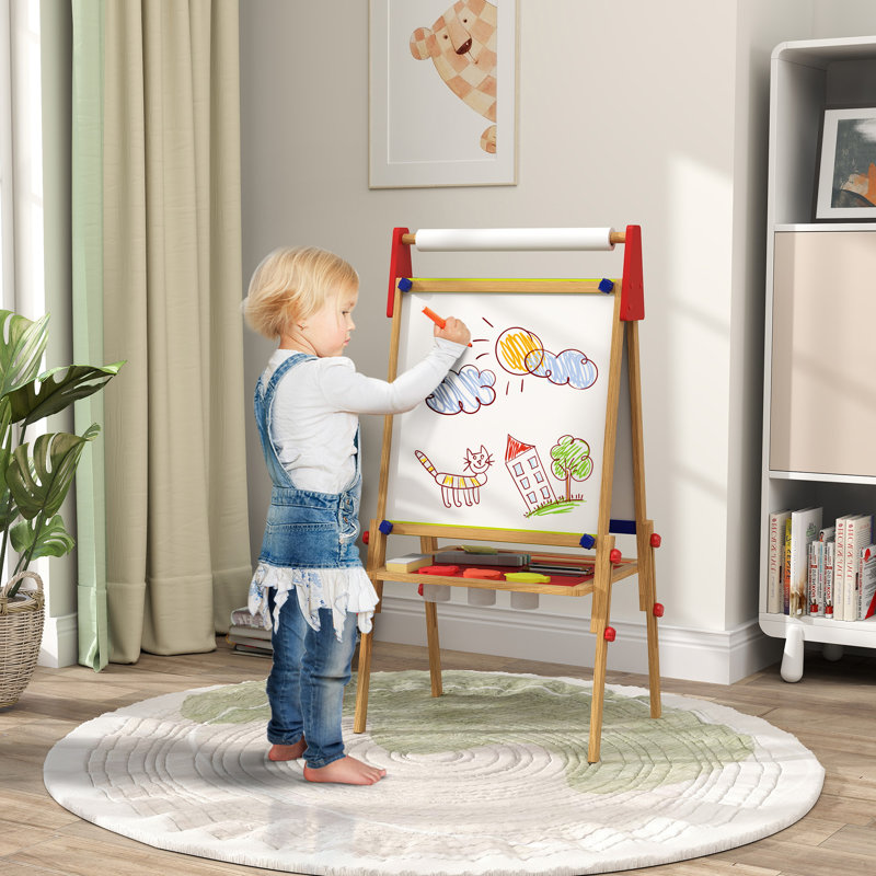 Ezra 3-in-1 Kids Easel with Paper Roll, Whiteboard, Chalkboard