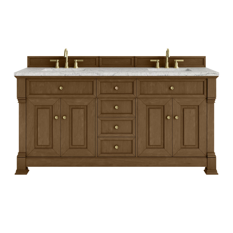 Brookfield 72'' W Double Vanity, Eternal Jasmine Pearl, Honey Oak