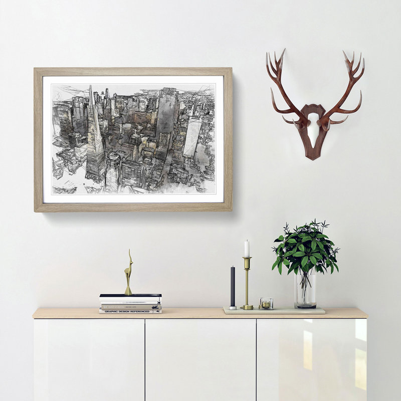 The San Francisco Skyline in Abstract - Picture Frame Graphic Art Print, 60cm H x 91cm W x 2cm D, Oak