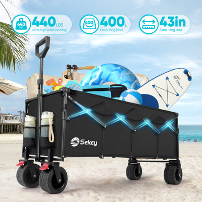 440LBS 400L Beach Extended Wagon, Collapsible Wagons with Big All-Terrain Wheels, Heavy Duty Foldable Folding Utility Cart Effortless Long Item Transp -  Sekey, FW114-US