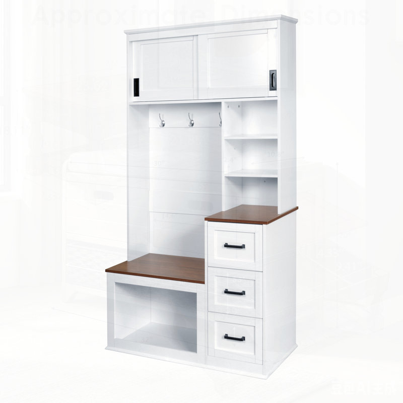 Modern Entryway Bench with Coat Rack, 3 Shelves, Drawers, and Sturdy Hooks, Ideal for Hallways and Living Rooms