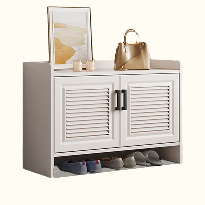 Modern Imitation Shutter Door Aluminum Alloy Shoe Storage Bench, White
