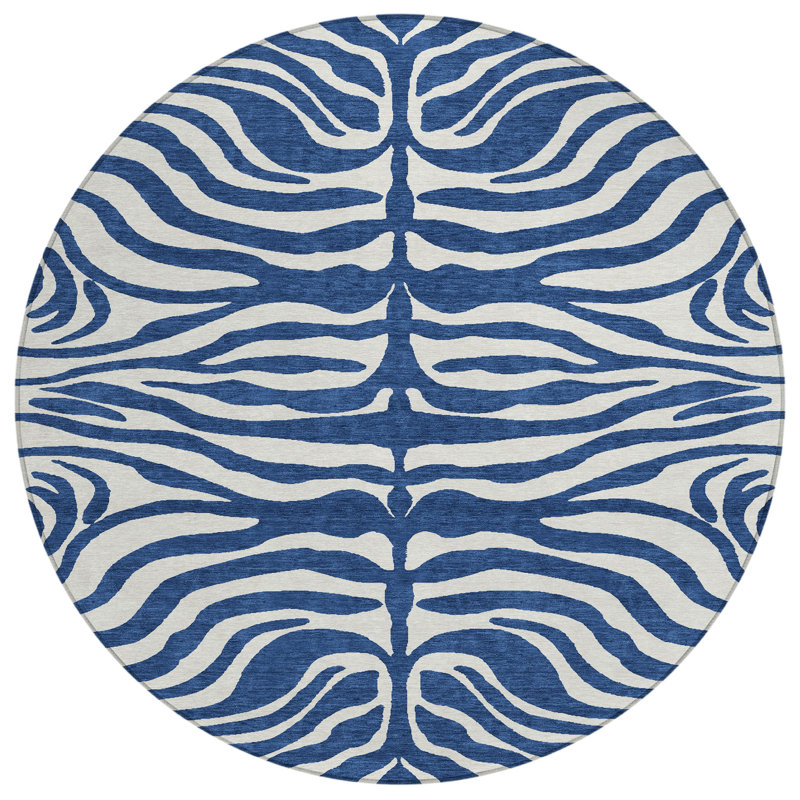 Solstice Navy Washable Indoor-Outdoor Rug - , 8' x 8'