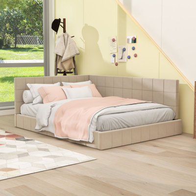 Full-Size Velvet Upholstered Daybed with Slats and Central Legs