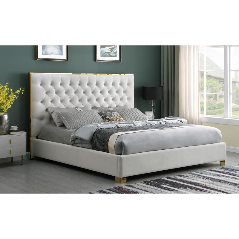Lit tapissier Eton, Grand lit, Crème / doré