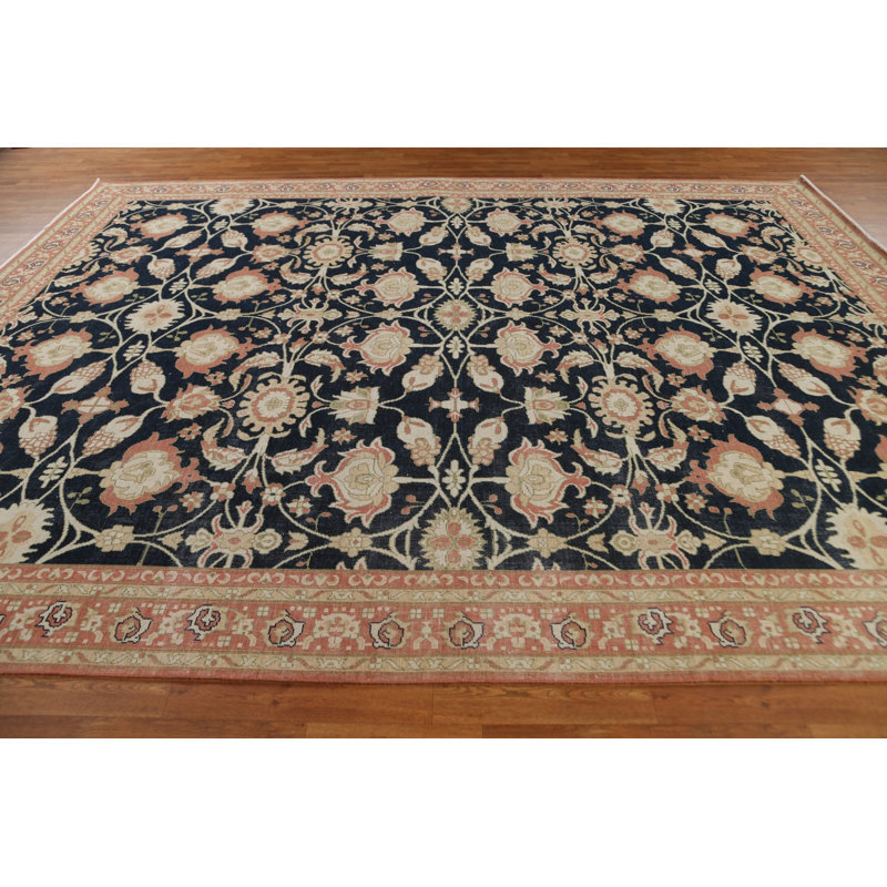 Tapis turc noué à la main de conception unique 9 pi 10 po x 12 pi 9 po Sultanabad Ziegler