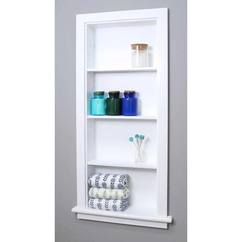White 14x36 Wood Recessed Wall Niche with Shelves