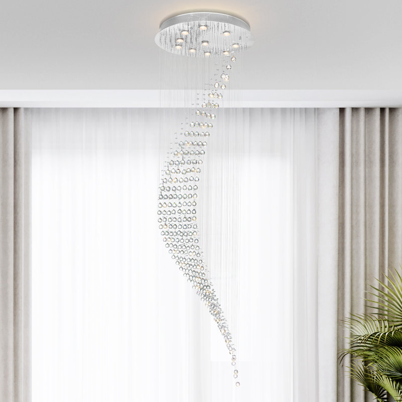 10-Light Flush Mount Ceiling Light, Chrome Finish with Curved Crystal Accents – Glam Modern Flush Chandelier