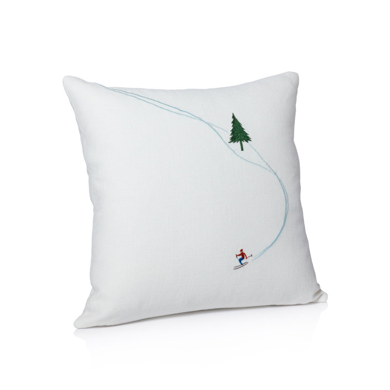 Coussin en coton brodé Ski Mountain, Skieur alpin
