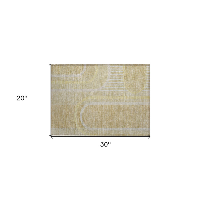 2' X 3' Beige Abstract Washable Indoor Outdoor Area Rug
