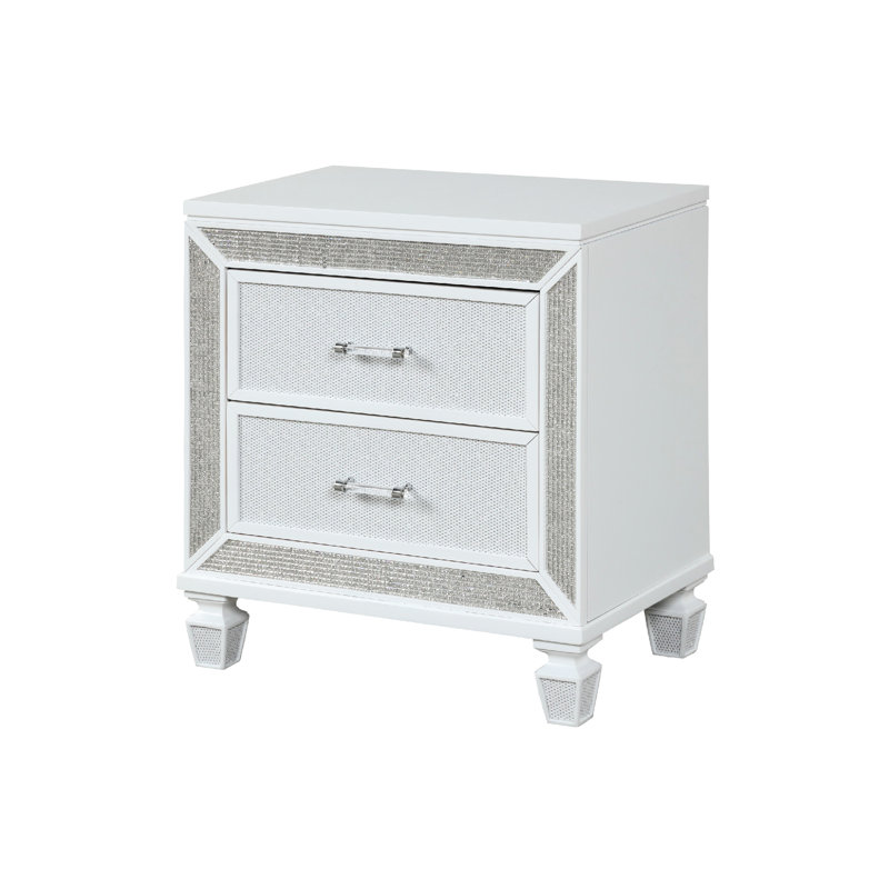 Table de chevet blanche 2 avec glissière en métal et intérieur spacieux pour la chambre à coucher