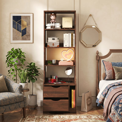 Table de chevet avec bibliothèque et 2 tiroirs de rangement pour la chambre à coucher