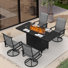 5-Piece Outdoor Patio Dining Set, 2-In-1 Fire Pit Dining Table & 360° Swivel Rocking Chair Set