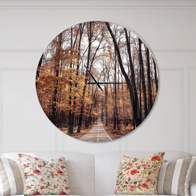 Road in Autumn Golden Forest - Horloge murale moderne