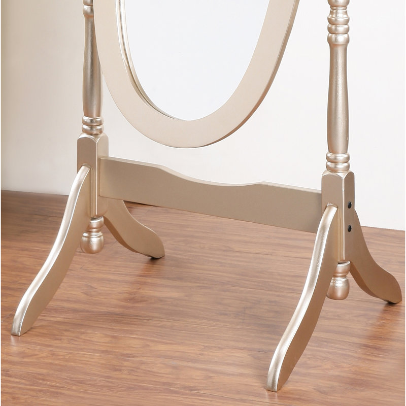 Miroir sur pied de style doré - Cadre en bois et socle stable, format Queen, autoportant, de forme ovale