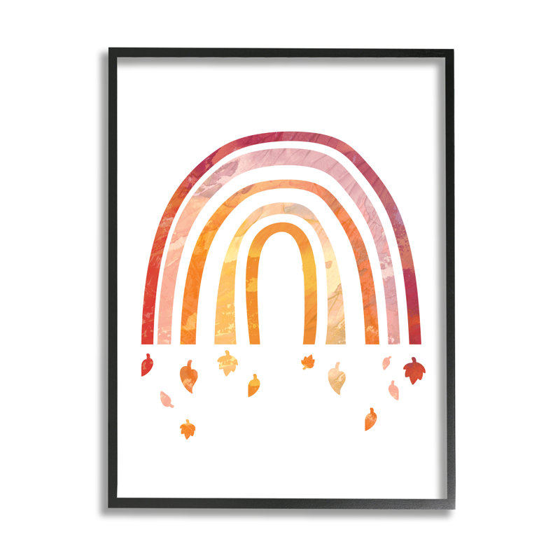 Arc-en-ciel rouge avec des feuilles d'automne tombant, Giclée encadrée noir minuit, H 30 po x l 24 po x P 1,5 po