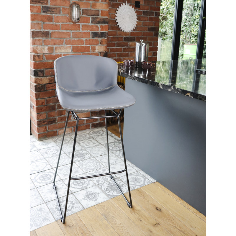 Upholstered Grey Bar Stool , 76.5cm, 4 Leg Metal Frame, Kitchen Counter Stool, Set of 2 , Dark Grey