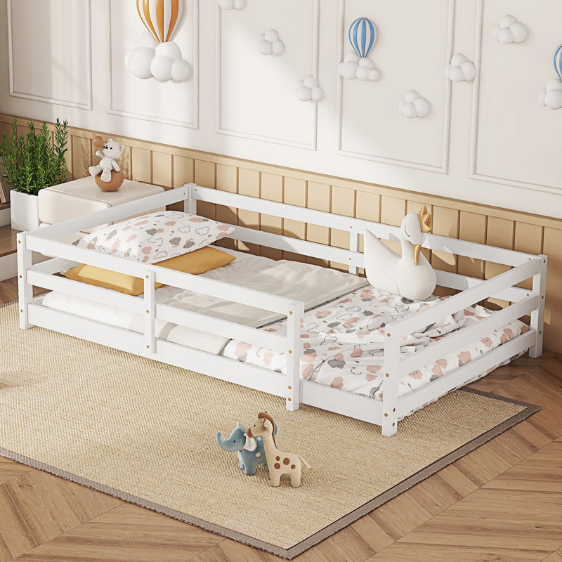 Lit de sol avec clôture Montessori, Simple, Blanc