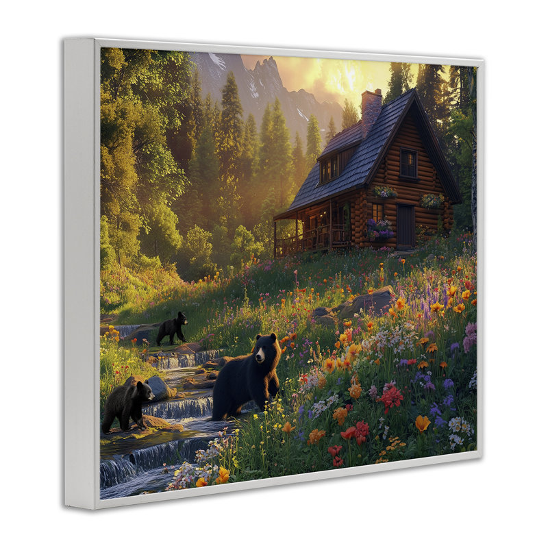 Bears at Floral Cabin, estampe numérique, conception de Jim Baldwin, H 11 po x l 14 po