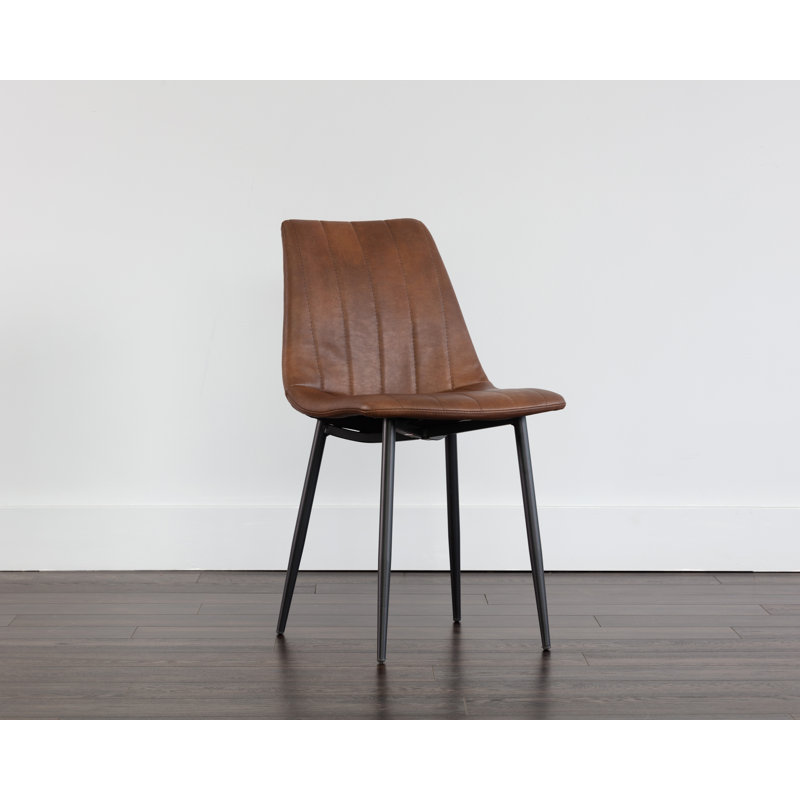 Upholstered Dining Chair, Tan Faux Leather