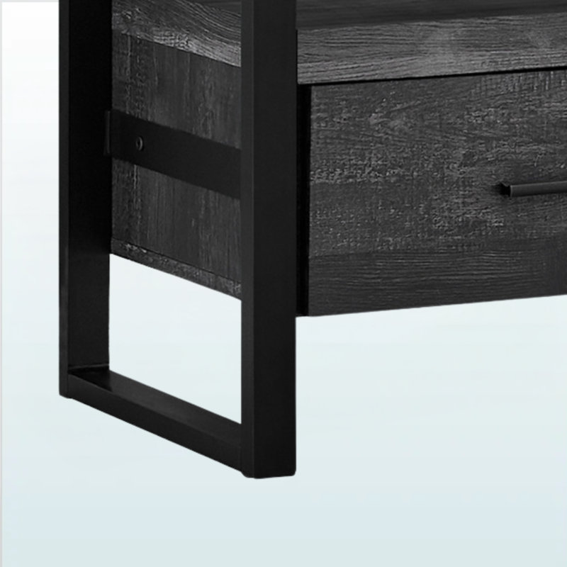 Meuble télé à finition bois noir récupéré avec 3 tiroirs, H 21,51 po x l 58,84 po x P 15,31 po, Gris foncé
