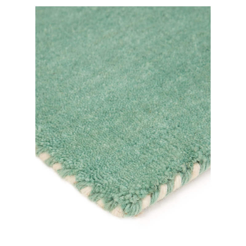 Solid Colour Wool Hand Woven Area Rug, Runner 75 x 200cm, Turquoise