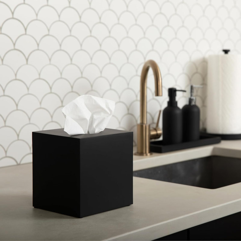 Matte Black Collection Square Tissue Box Cover