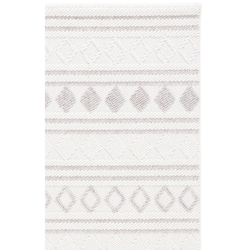 Tapis géométrique tissé à la machine ivoire / beige, Rectangle 4 pi x 6 pi
