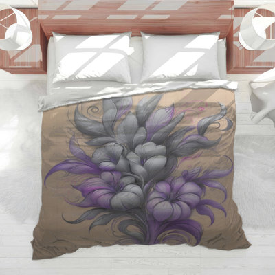 Édredon violet à motif floral gris