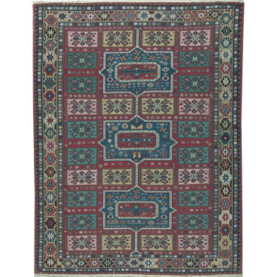 Tapis rouge et vert noué à la main de haute qualité