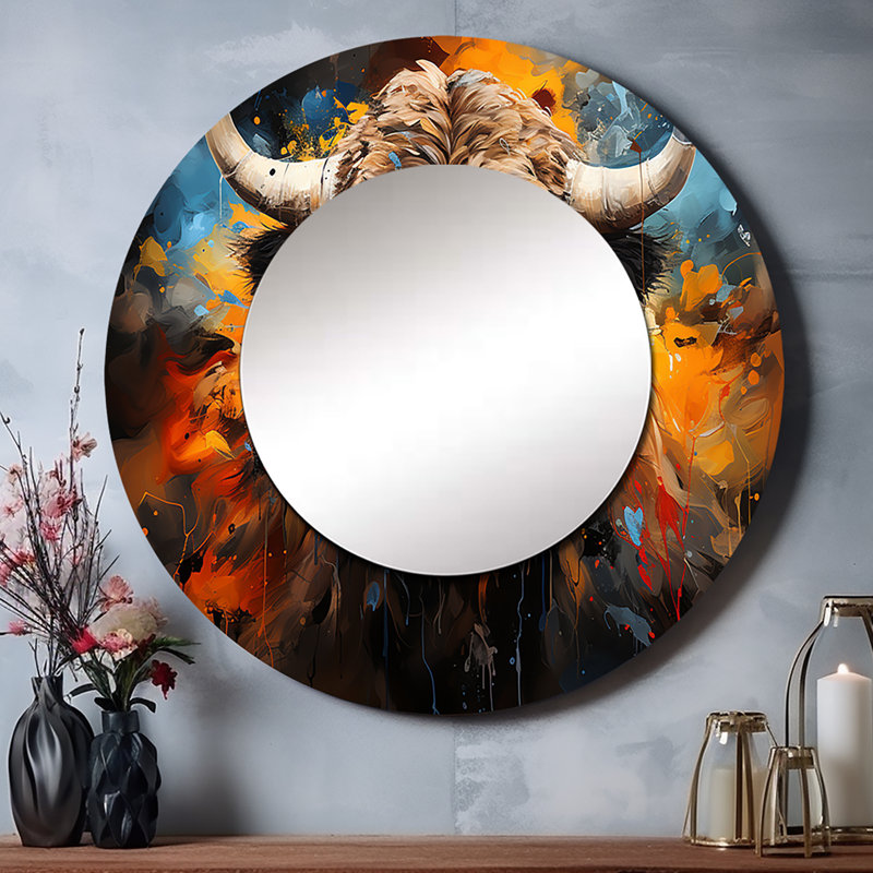 Buffalo Majestic Bison Collage - miroir bison, miroir mural rond brun unique, impression d'art en métal, 29 po x 29 po