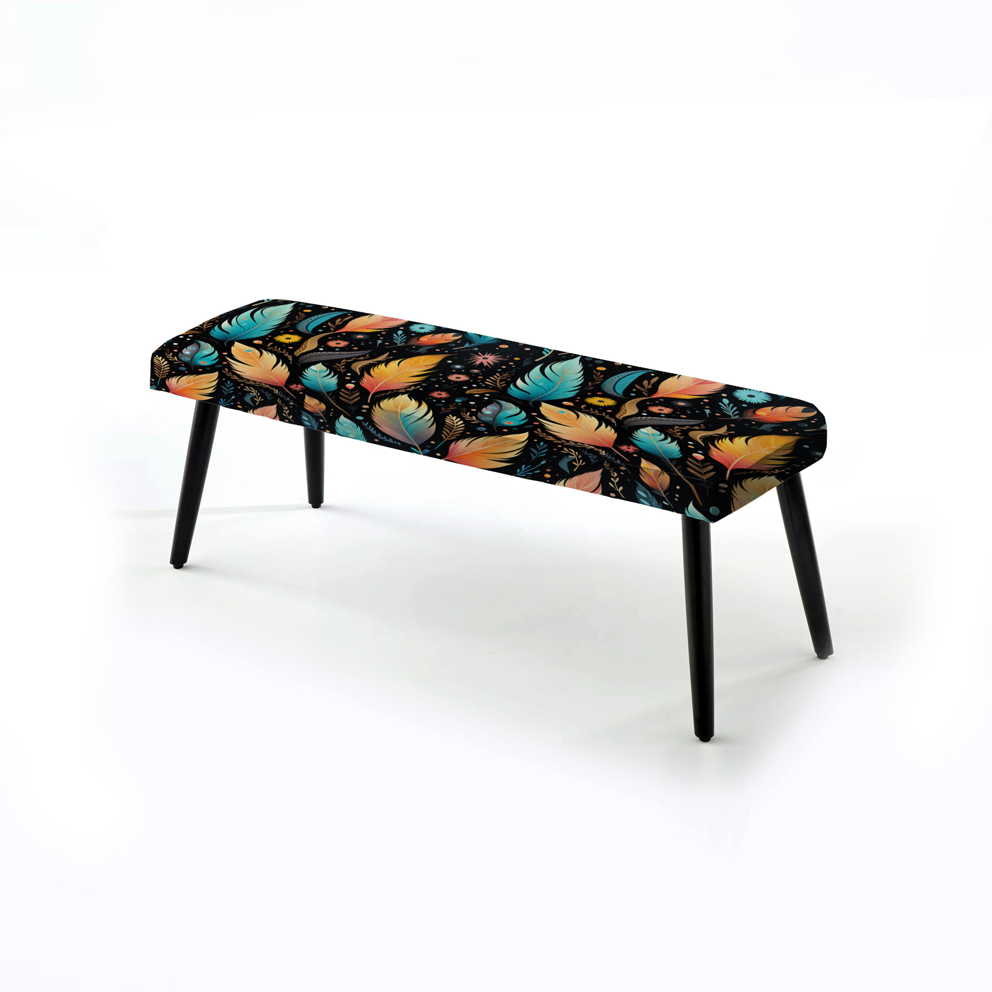 Design Art Eclectic Boho Feather Pattern - Boho Upholstered Black Bench ...