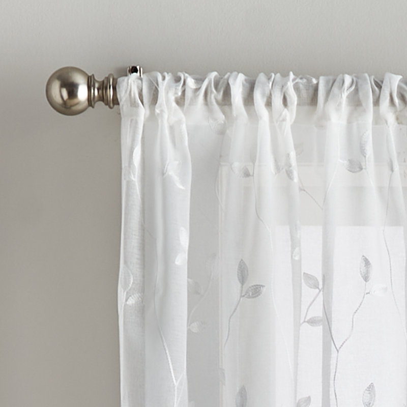 White Botanical Embroidery Sheer 84" Curtain Panel Pair