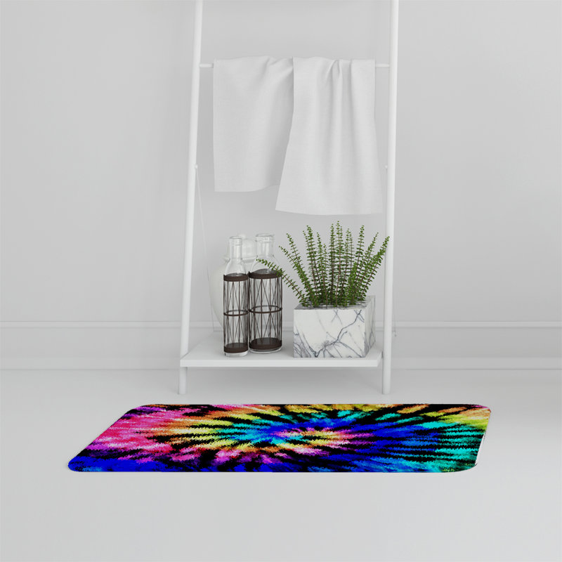 Bhoyar Non-Slip Bath Mat, Dark Blue/Yellow/Pink